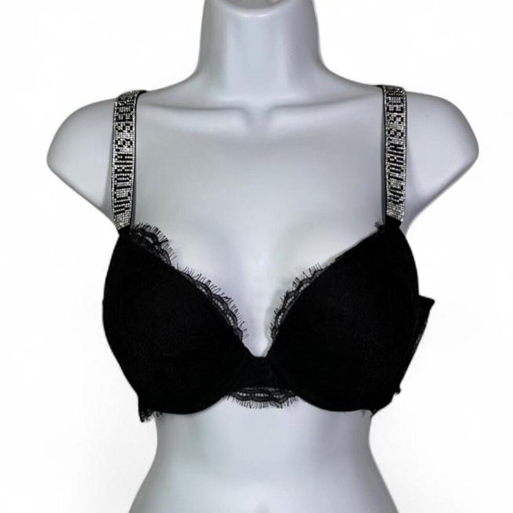 Victoria's Secret Black Push-up Shine Strap Lace Bra - Picture 2 of 6